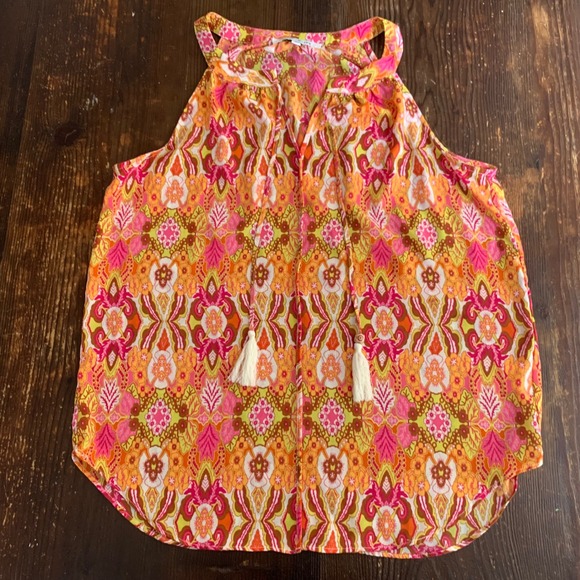 Rose & Olive Paisley Print Sleeveless Tassel‎ Tie Neck Blouse Top Womens M - Picture 3 of 8